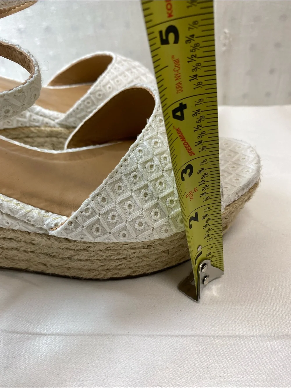 BAMBOO White Eyelet Espadrille Wedge Sandals with Ankle Strap Olson-035 Size 8